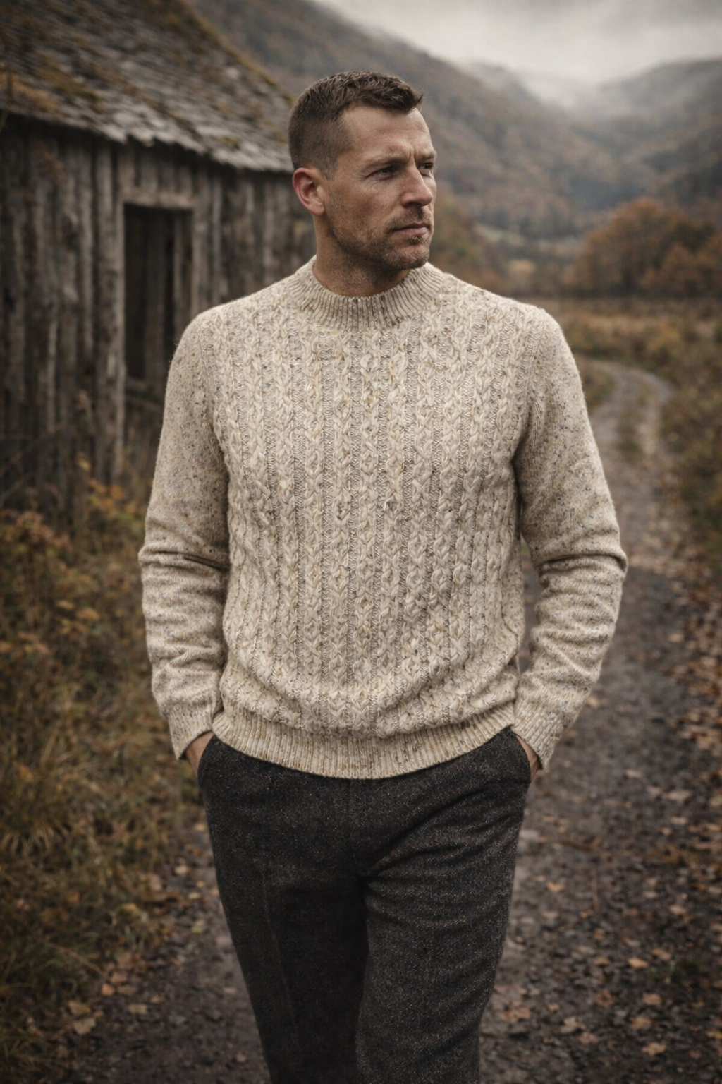 Mock-Neck Cable Knit – Donegal Wool